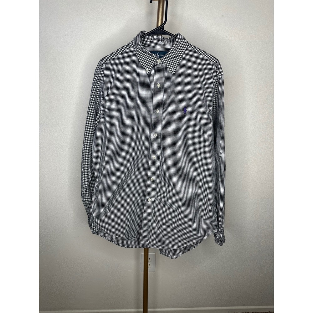 Ralph Lauren Mens Gingham Checkered Button Down Shirt Long Sleeve Classic Fit
